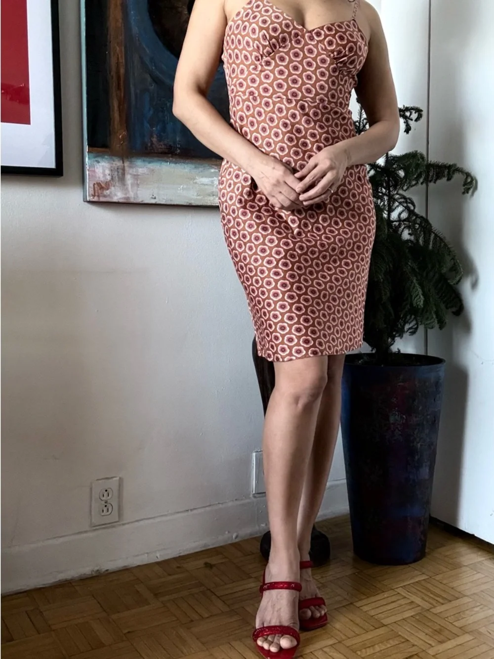 GAP Red Patterned Spaghetti-Strap Mini Dress - Picture 6 of 7